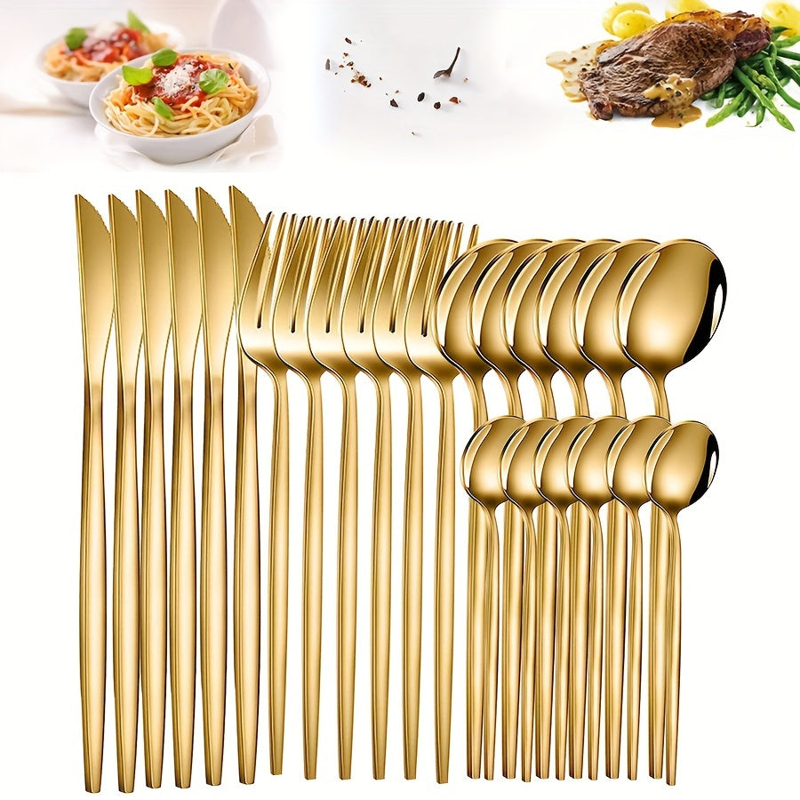 24-Piece Golden Stainless Steel Cutlery Set