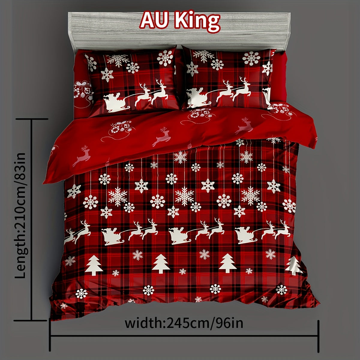 Checkered Christmas Tree Elk Snowflake Bedding Set