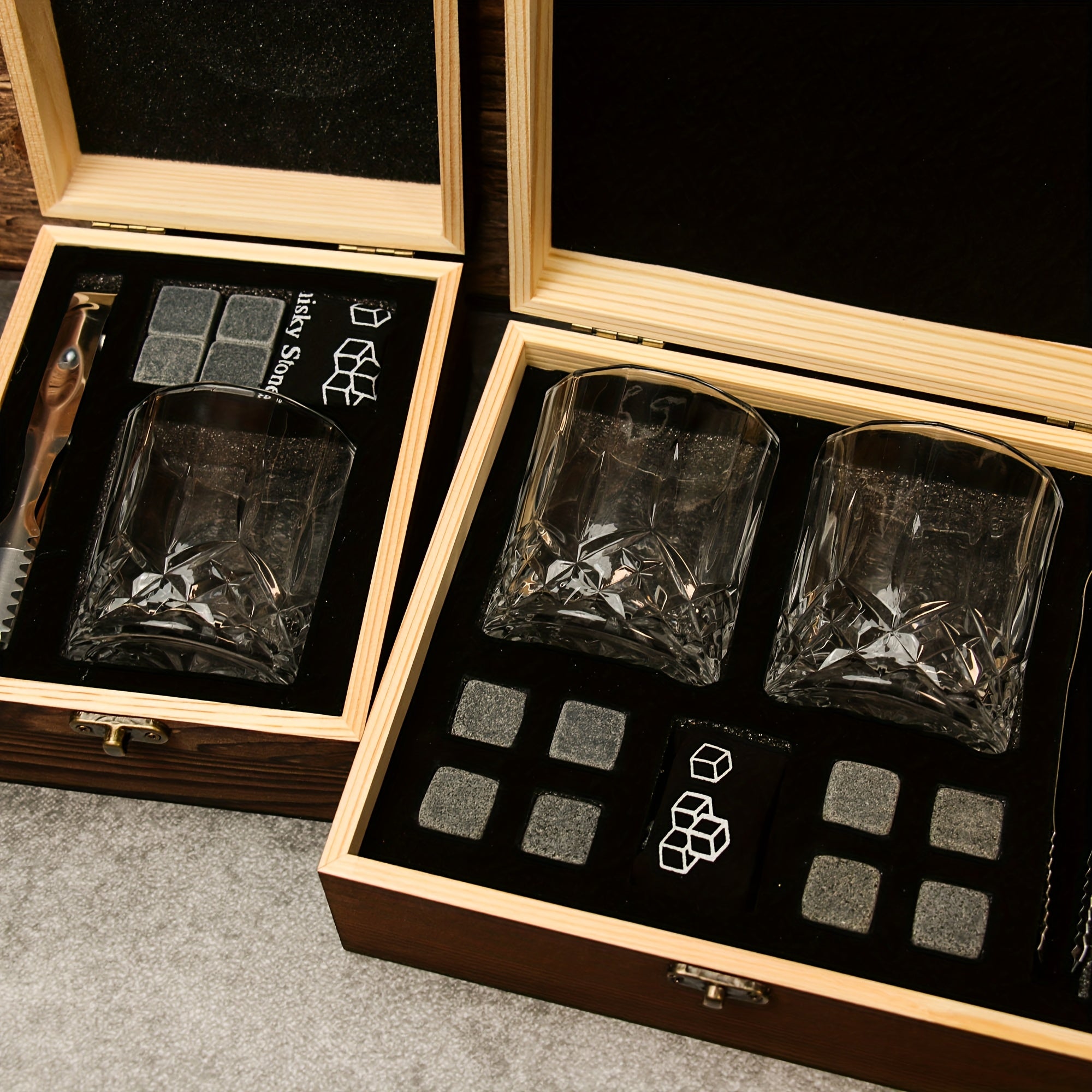 Premium Whiskey Glass Set with Stones & Wooden Box