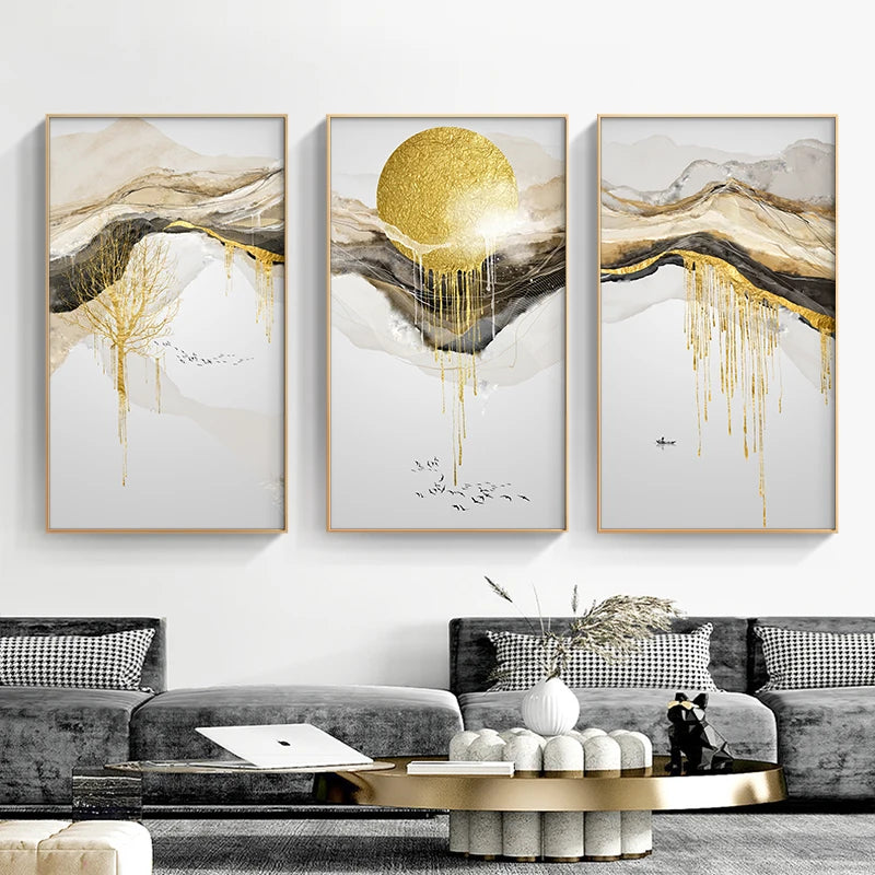 Golden Sun Abstract Canvas Print