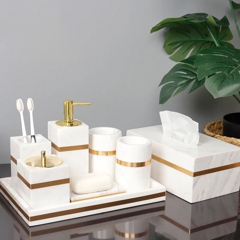 Volakos White Marble Bathroom Accessory Set