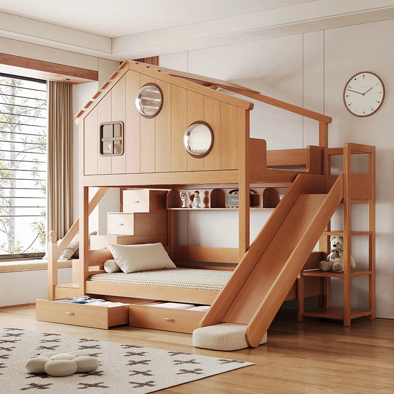 Classic Wooden Bunk Bed with Storage