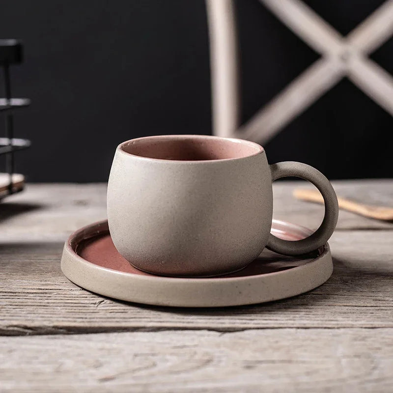 Rustic Pottery Mug with Dish