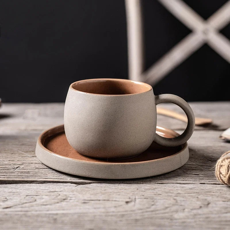 Rustic Pottery Mug with Dish