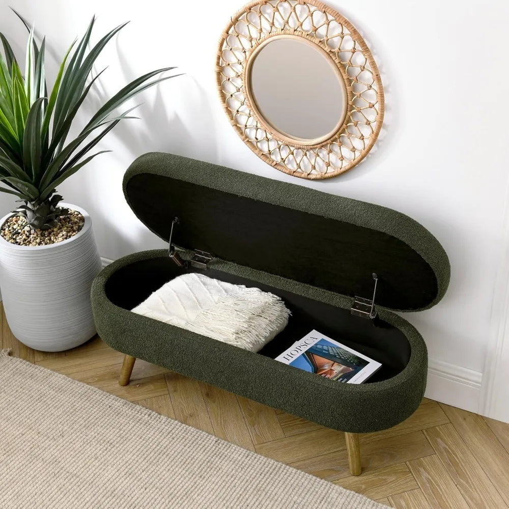 Linen Upholstered Storage Bench