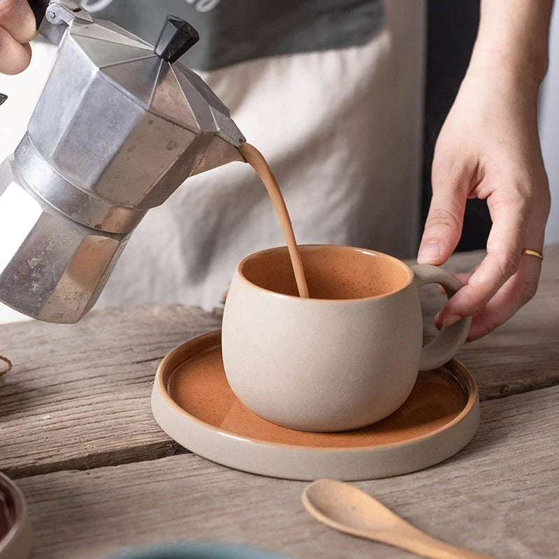 Rustic Pottery Mug with Dish