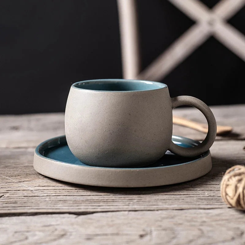 Rustic Pottery Mug with Dish