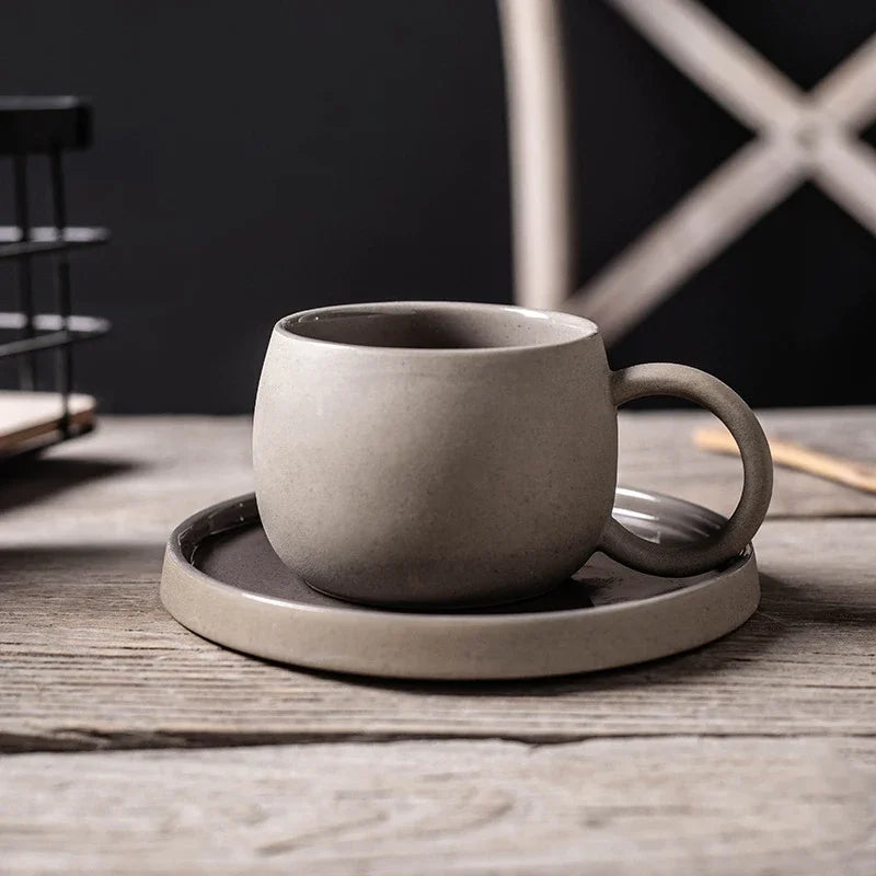 Rustic Pottery Mug with Dish