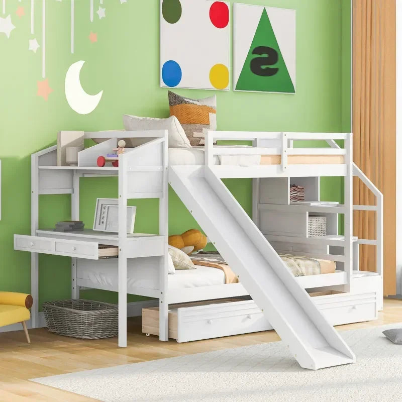 Space-Saving Twin Over Twin Bunk Bed with Slide