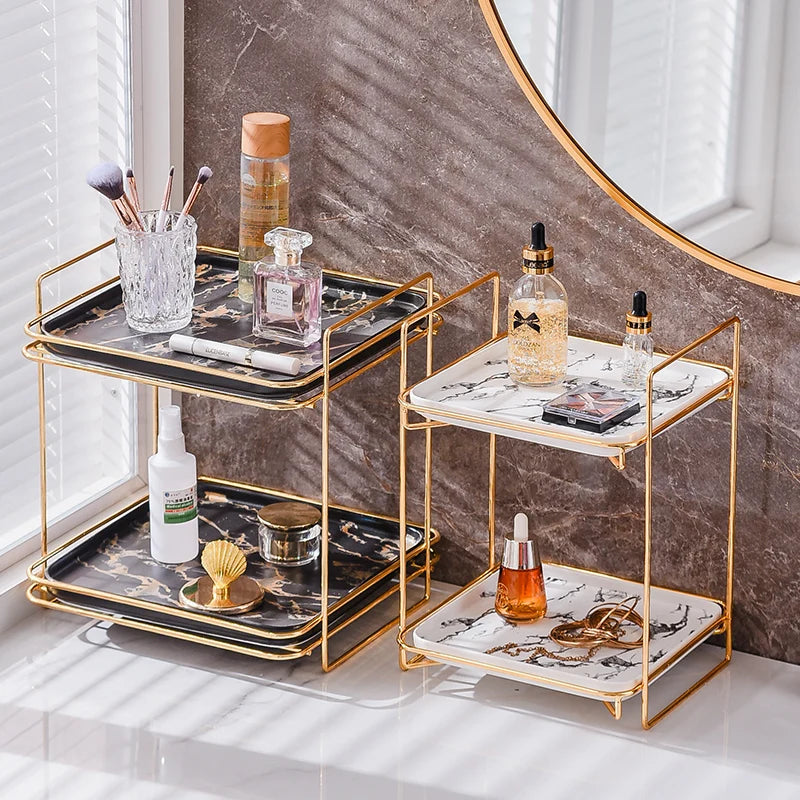 Metal Frame Ceramic Marble Surface Storage Rack