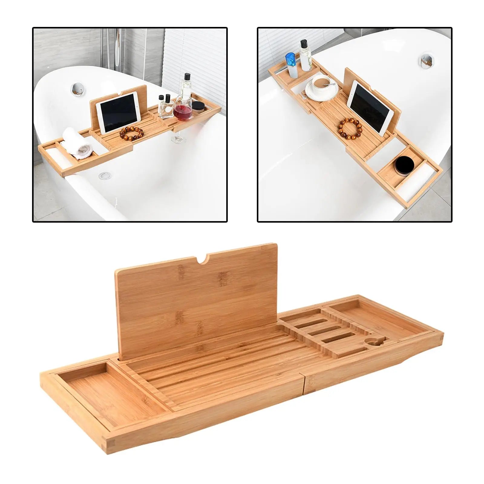 Luxurious Expandable Bamboo Bathtub Caddy