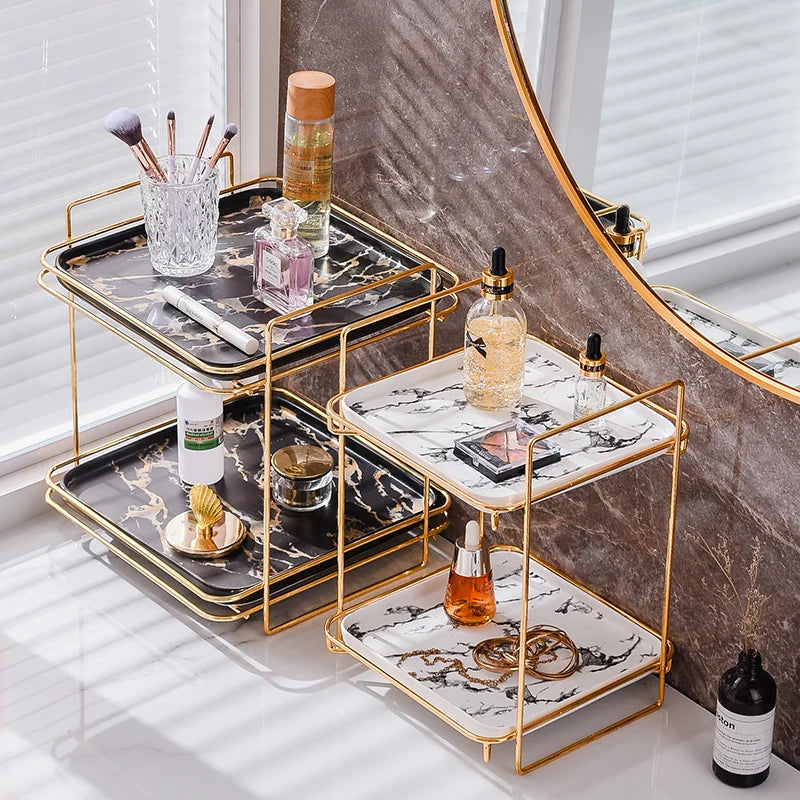 Metal Frame Ceramic Marble Surface Storage Rack