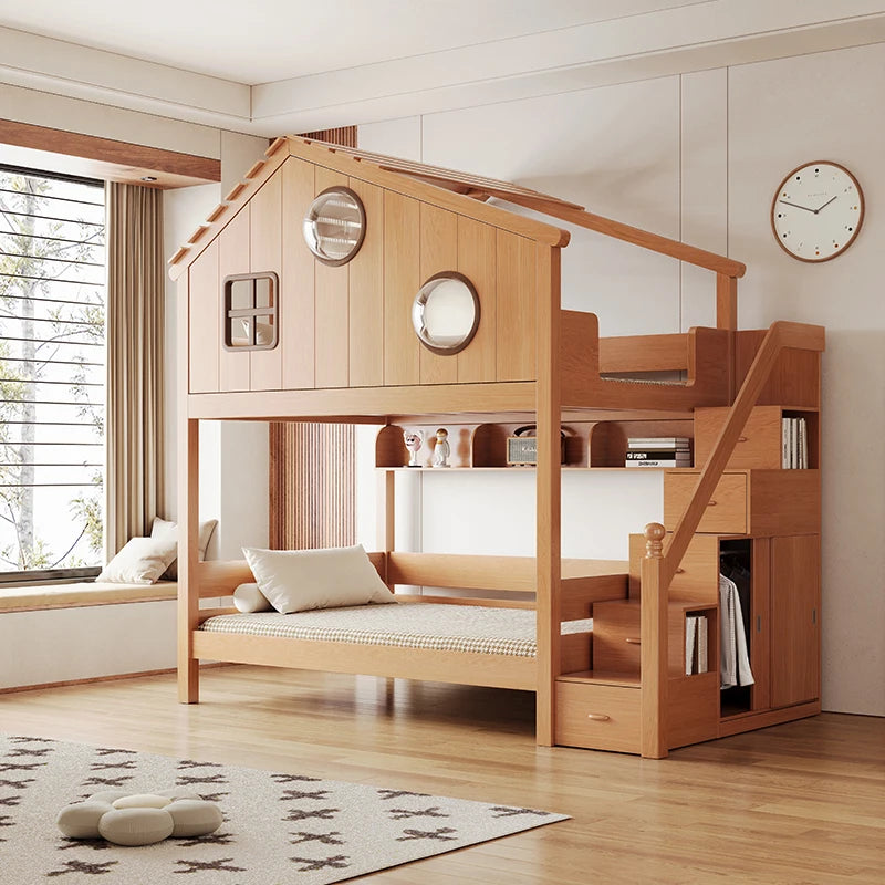 Classic Wooden Bunk Bed with Storage