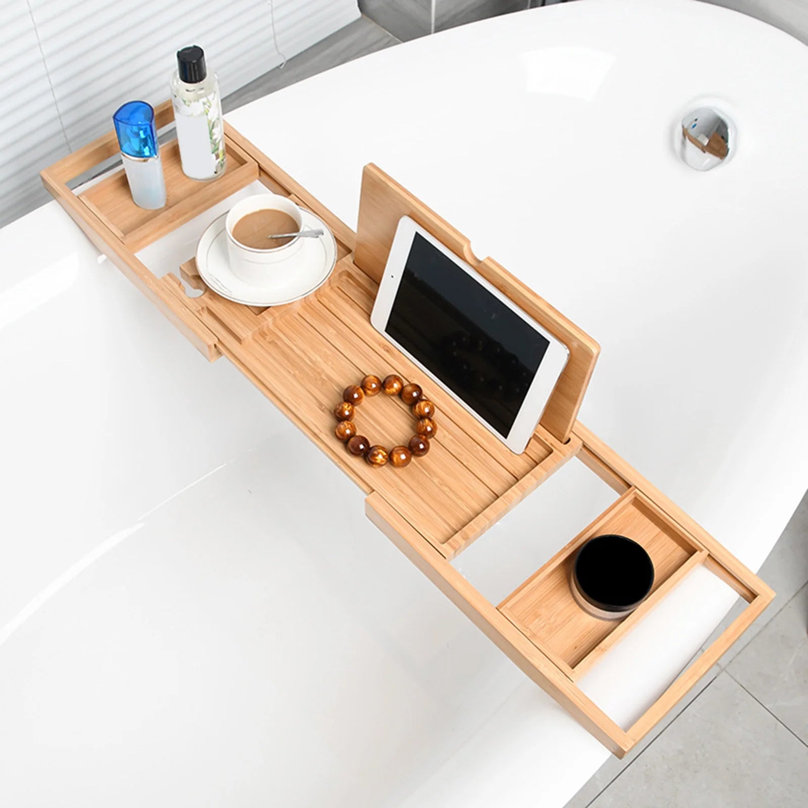 Luxurious Expandable Bamboo Bathtub Caddy