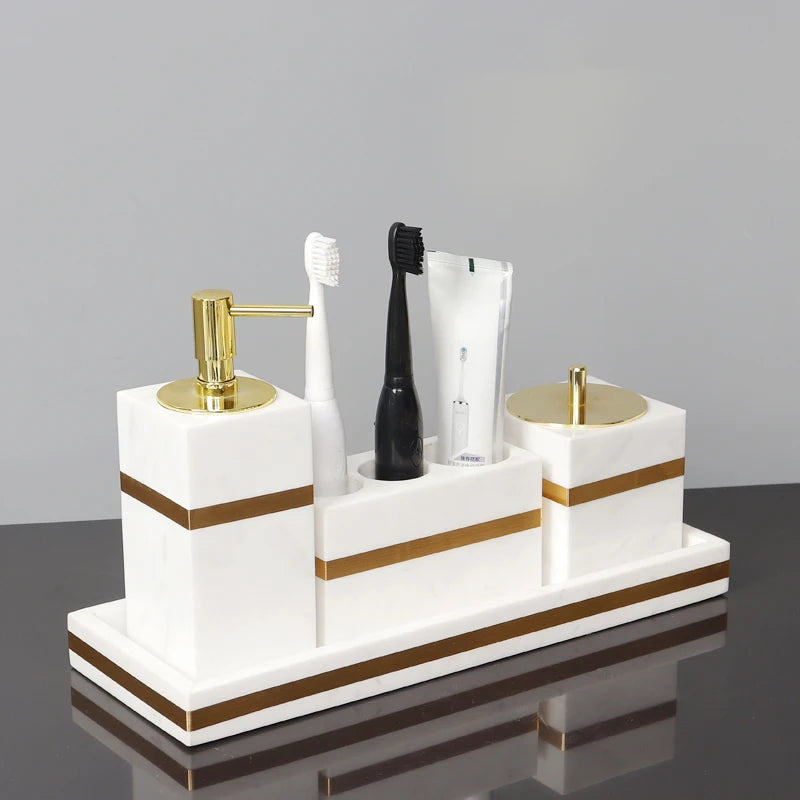 Volakos White Marble Bathroom Accessory Set