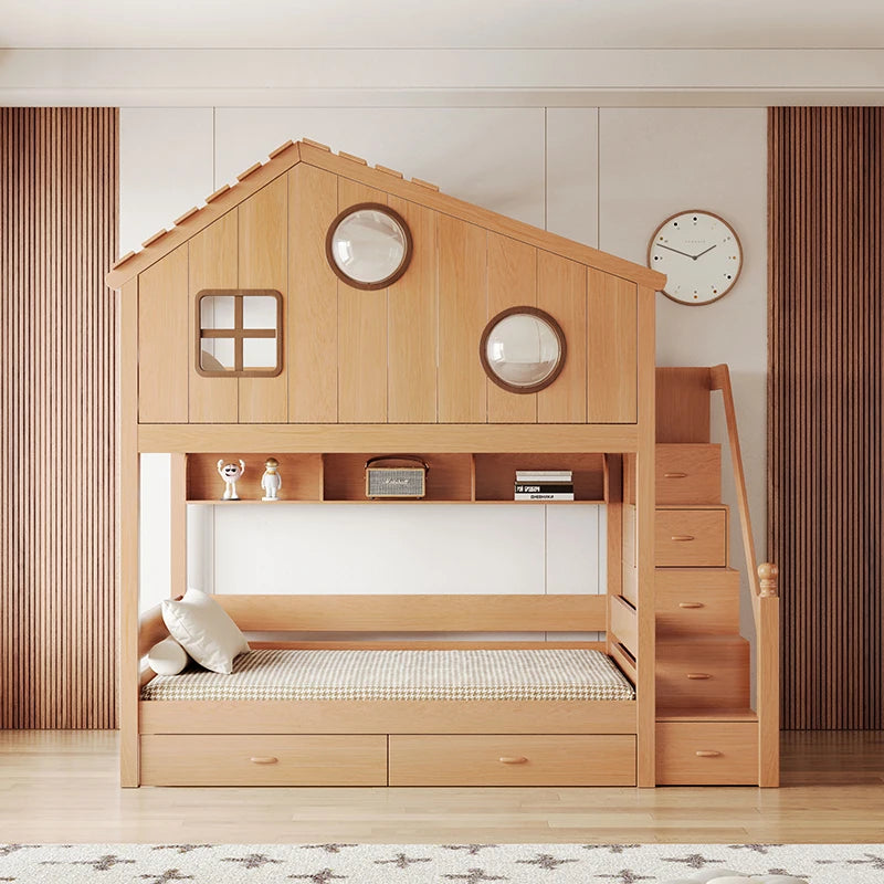 Classic Wooden Bunk Bed with Storage