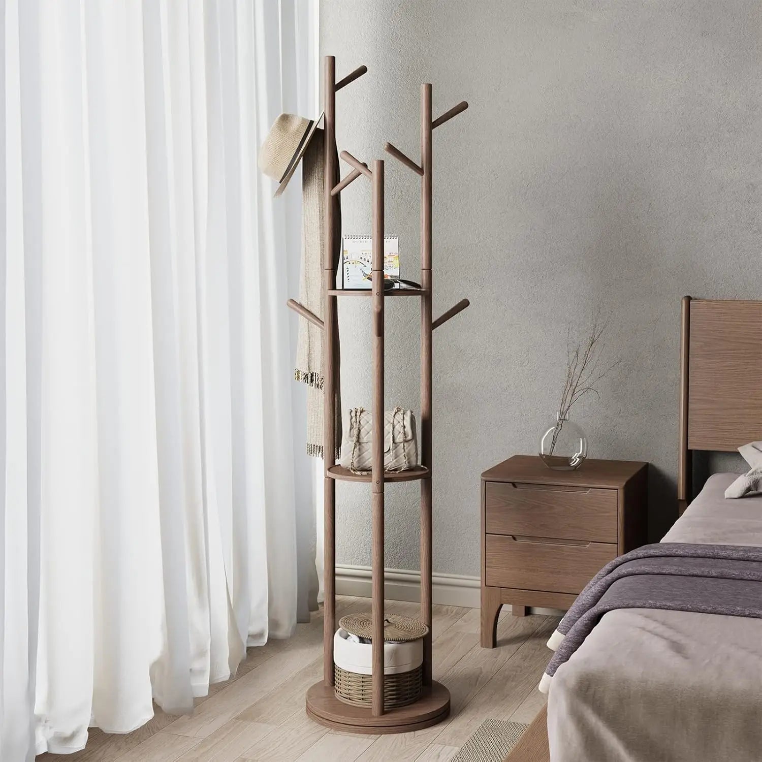 KungFuWood 360° Rotating Coat Rack