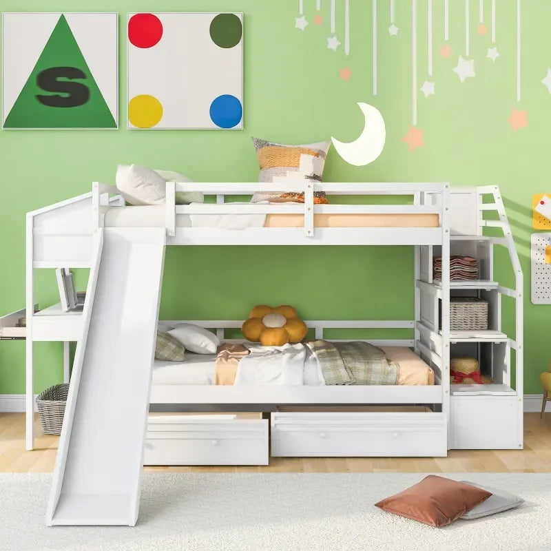 Space-Saving Twin Over Twin Bunk Bed with Slide