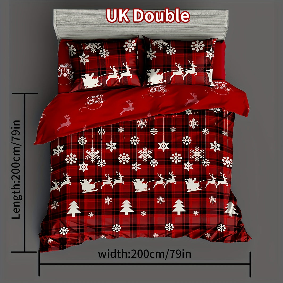 Checkered Christmas Tree Elk Snowflake Bedding Set