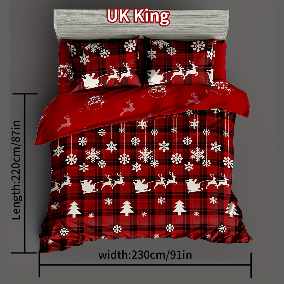 Checkered Christmas Tree Elk Snowflake Bedding Set